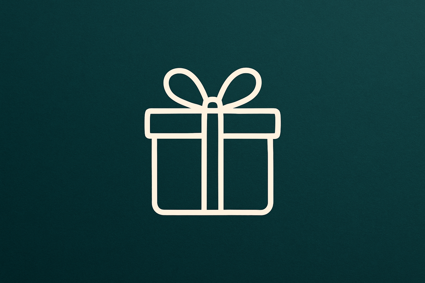 HACEME UN BANNER CON FONDO VERDE AZULADO OSCURO QUE CONTENGA EN EL MEDIO UN ICONO EN COLOR BLANCO DE UN REGALO CON SU MOÑO Y QUE SEA MUY LINDO A LA VISTA