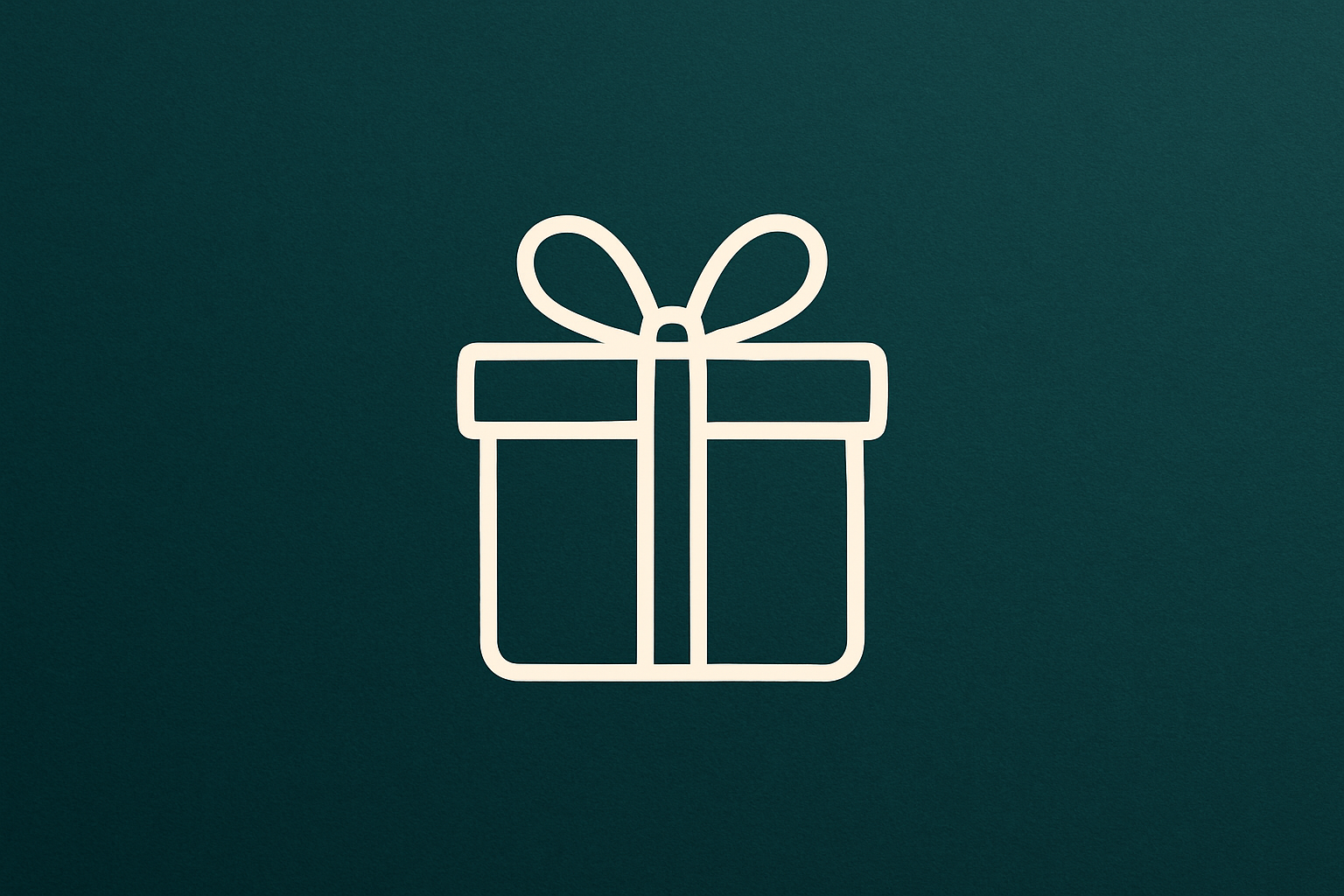 HACEME UN BANNER CON FONDO VERDE AZULADO OSCURO QUE CONTENGA EN EL MEDIO UN ICONO EN COLOR BLANCO DE UN REGALO CON SU MOÑO Y QUE SEA MUY LINDO A LA VISTA